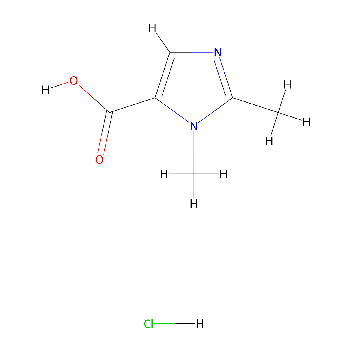 1,2-dimethyl-1H-imidazole-5-carboxylic acid hydrochloride molecular structure, CAS 1803586-59-5
