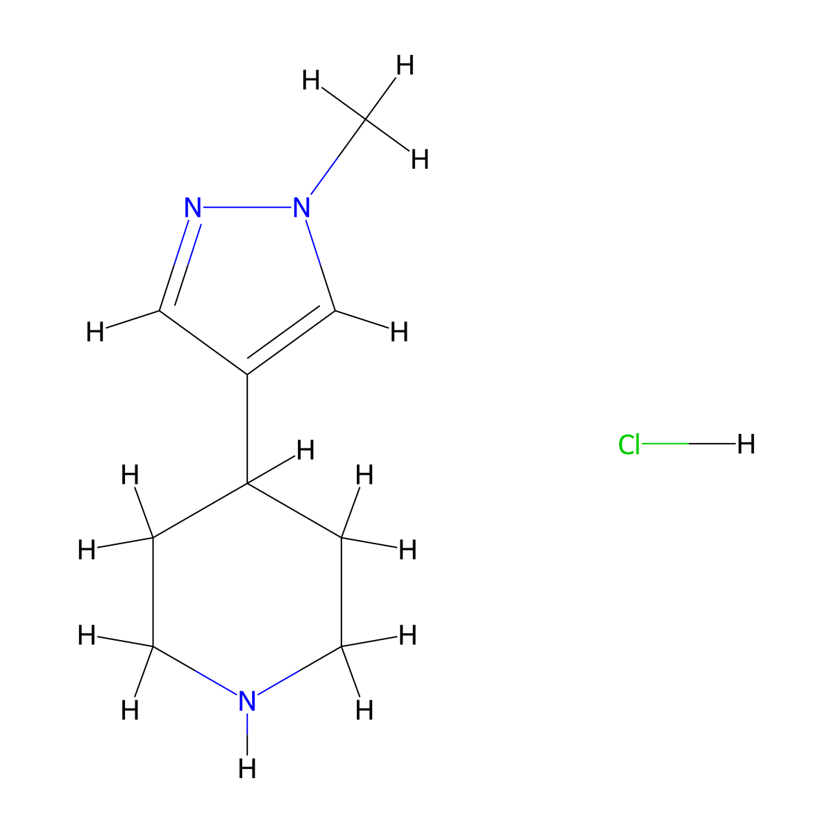 4-(1-methyl-1H-pyrazol-4-yl)piperidine hydrochloride molecular structure, CAS 1803586-75-5
