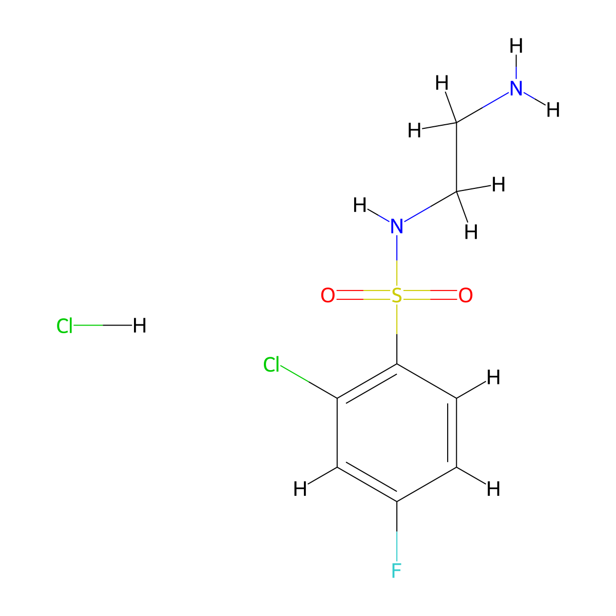 N-(2-aminoethyl)-2-chloro-4-fluorobenzene-1-sulfonamide hydrochloride molecular structure, CAS 1803586-90-4