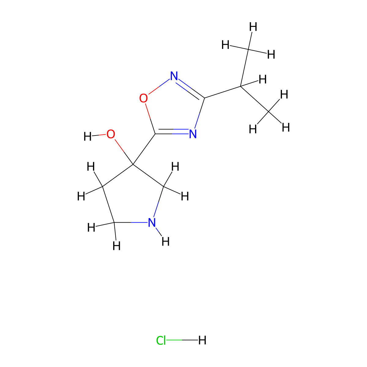 3-[3-(Propan-2-yl)-1,2,4-oxadiazol-5-yl]pyrrolidin-3-ol hydrochloride molecular structure, CAS 1803586-91-5