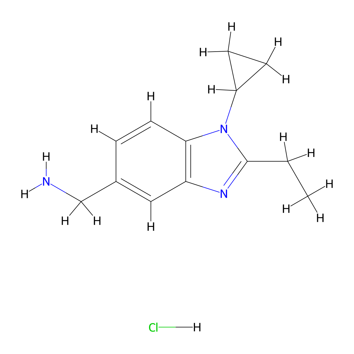 (1-cyclopropyl-2-ethyl-1H-1,3-benzodiazol-5-yl)methanamine hydrochloride molecular structure, CAS 1803587-13-4