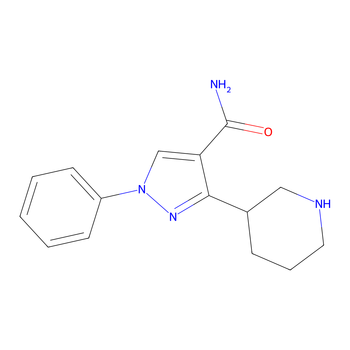 1-phenyl-3-(piperidin-3-yl)-1H-pyrazole-4-carboxamide molecular structure, CAS 1803587-25-8