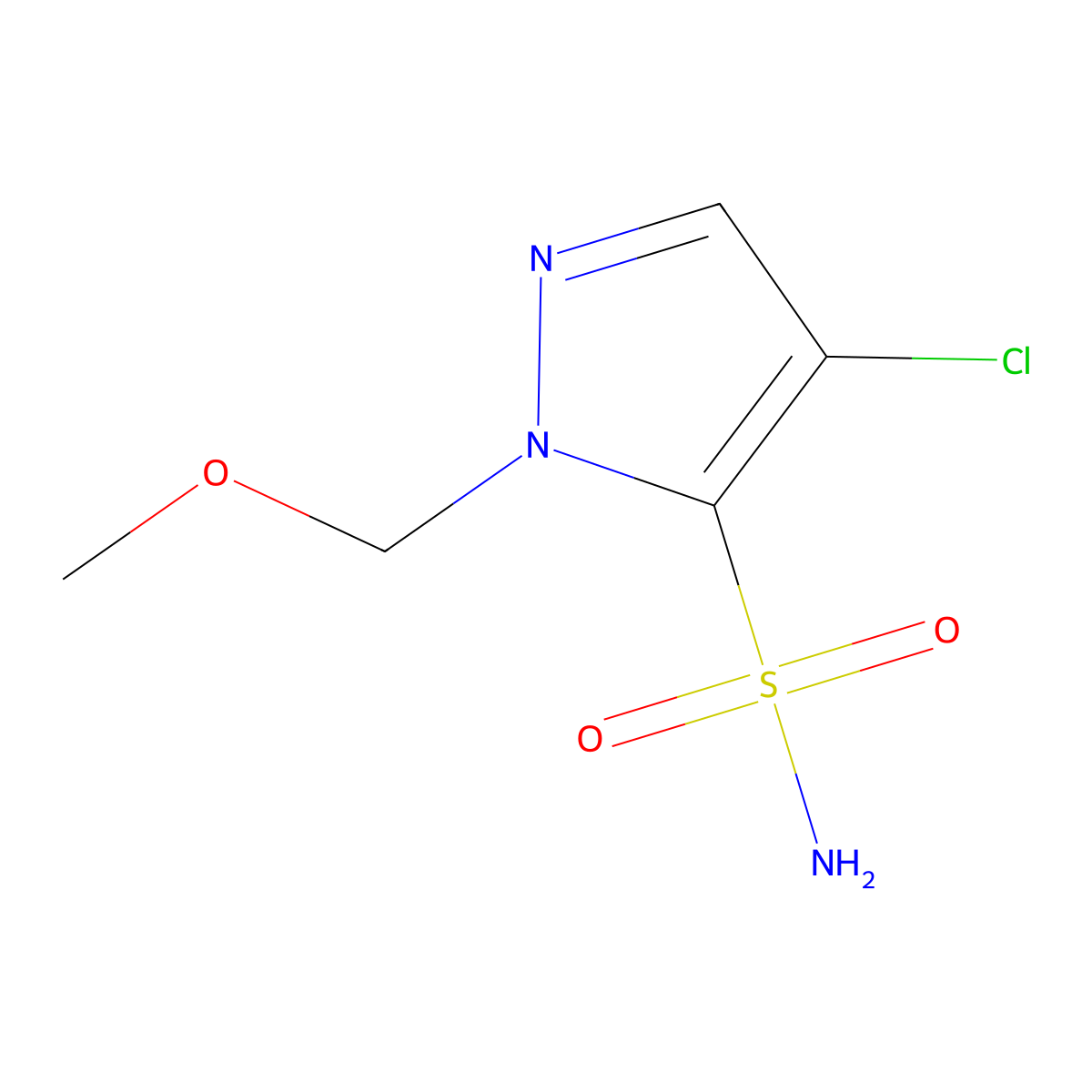 4-chloro-1-(methoxymethyl)-1H-pyrazole-5-sulfonamide molecular structure, CAS 1803587-83-8