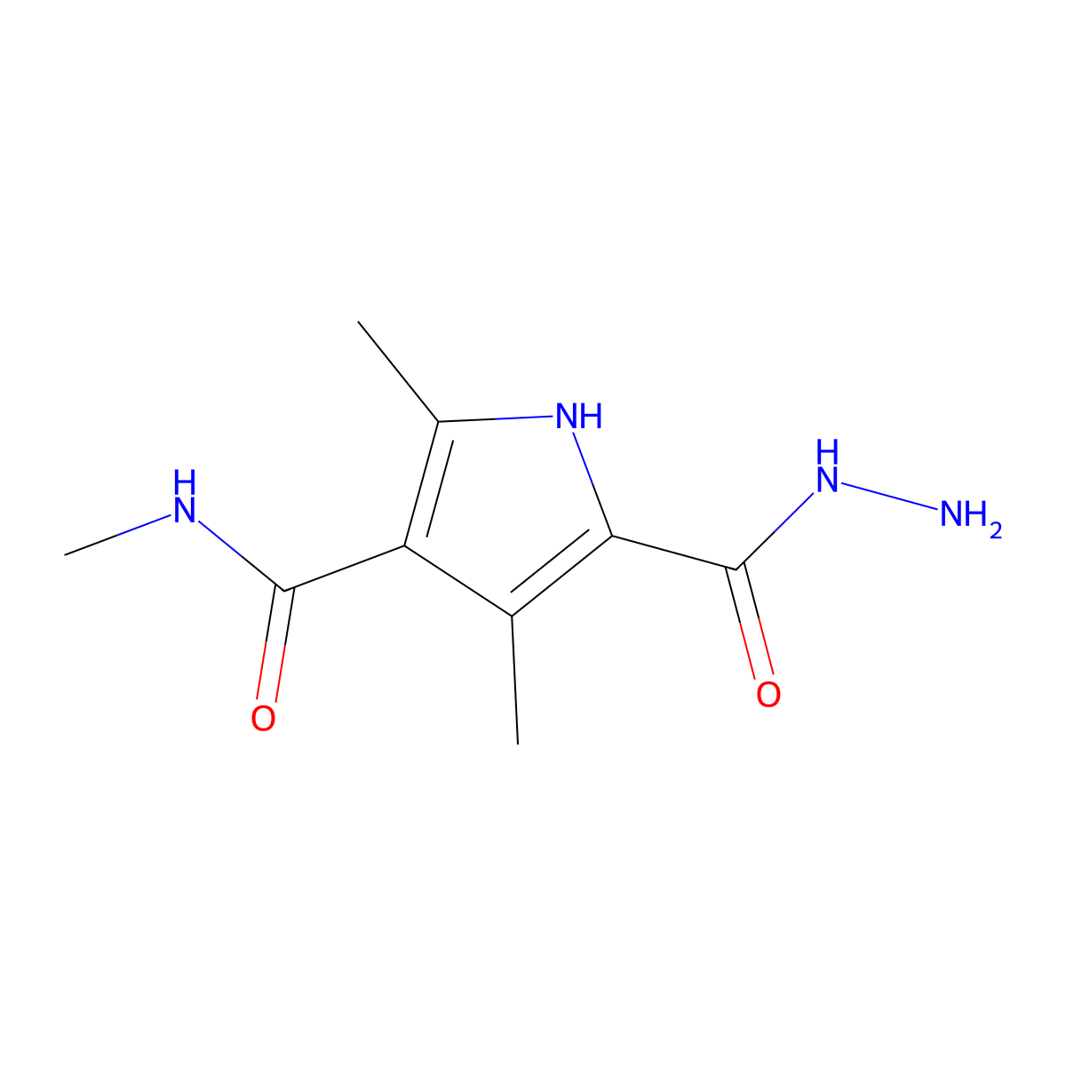 5-(hydrazinecarbonyl)-N,2,4-trimethyl-1H-pyrrole-3-carboxamide molecular structure, CAS 1803588-39-7