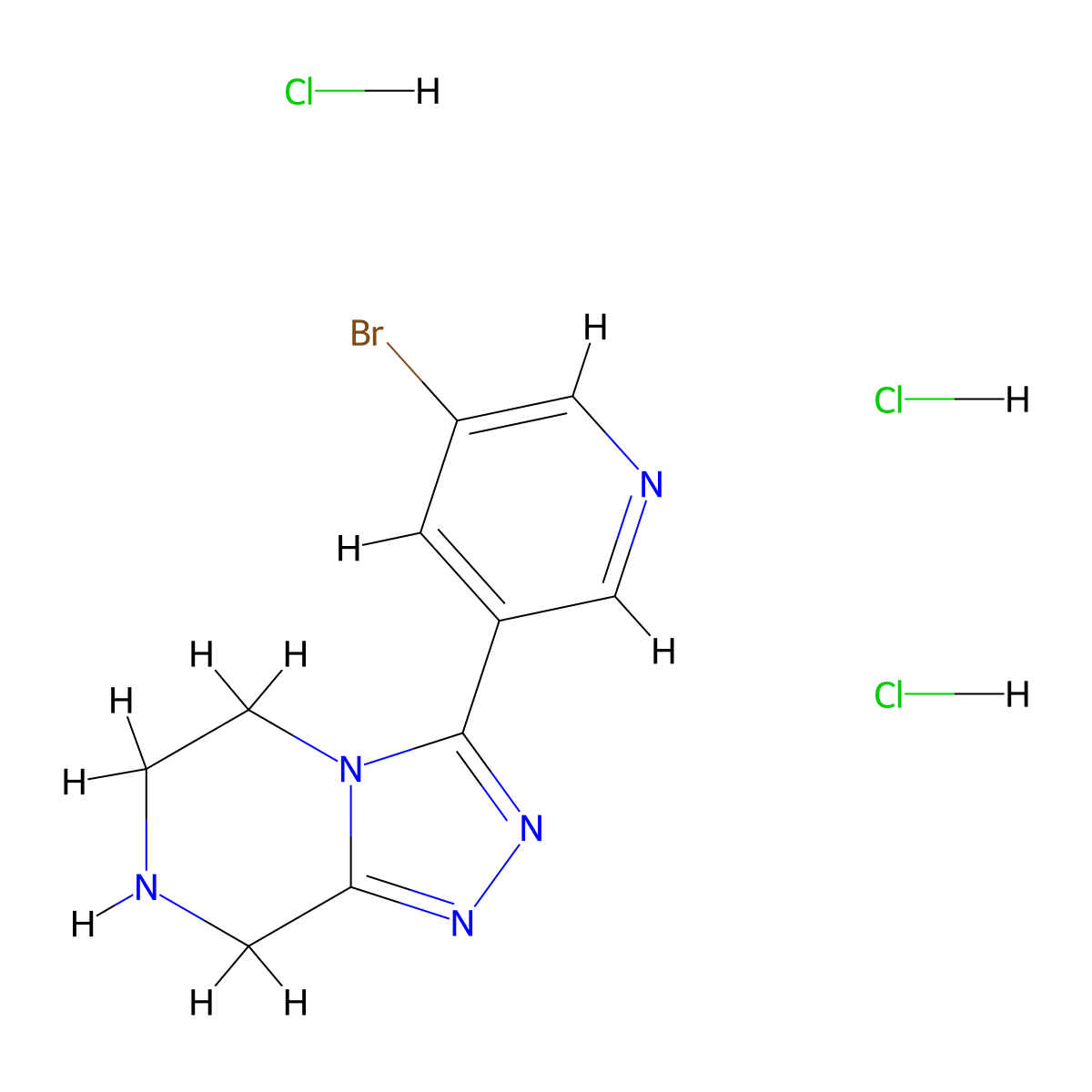 3-bromo-5-{5H,6H,7H,8H-[1,2,4]triazolo[4,3-a]pyrazin-3-yl}pyridine trihydrochloride molecular structure, CAS 1803588-43-3
