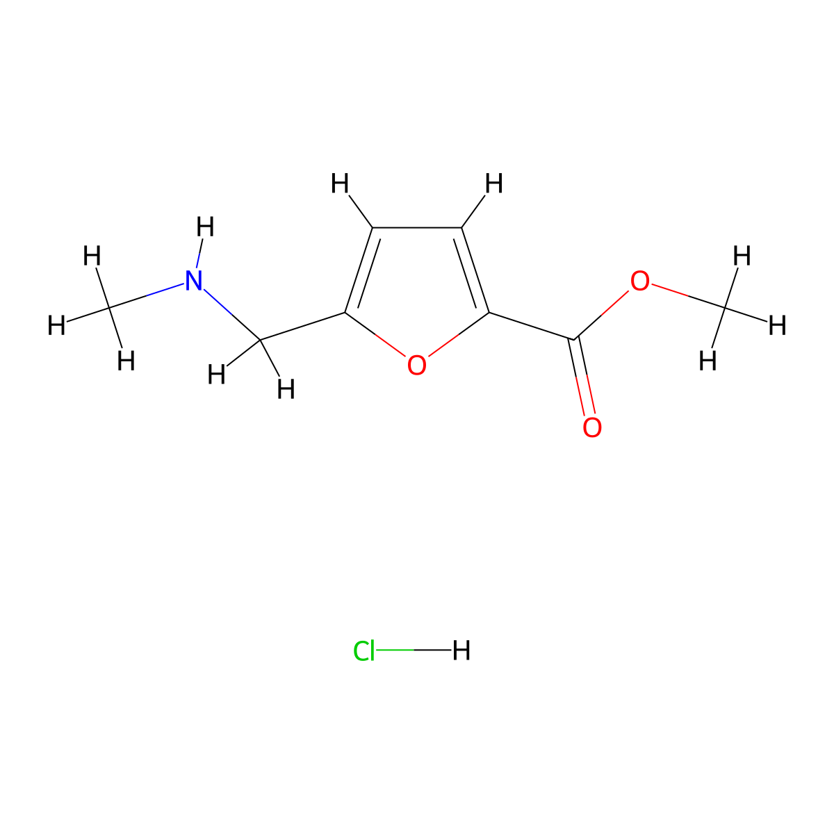 Methyl 5-[(methylamino)methyl]furan-2-carboxylate hydrochloride molecular structure, CAS 1803588-44-4