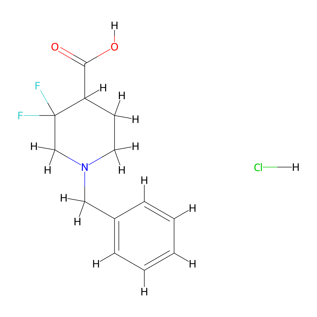 1-Benzyl-3,3-difluoropiperidine-4-carboxylic acid hydrochloride molecular structure, CAS 1803588-54-6
