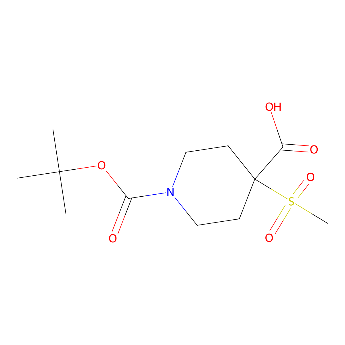 1-[(Tert-butoxy)carbonyl]-4-methanesulfonylpiperidine-4-carboxylic acid molecular structure, CAS 1803588-68-2