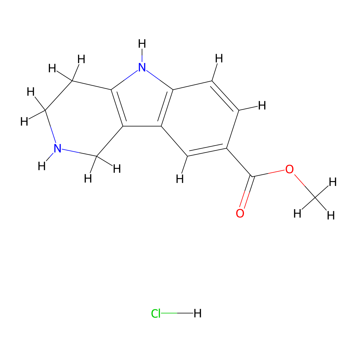 methyl 1H,2H,3H,4H,5H-pyrido(4,3-b)indole-8-carboxylate hydrochloride molecular structure, CAS 1803588-69-3
