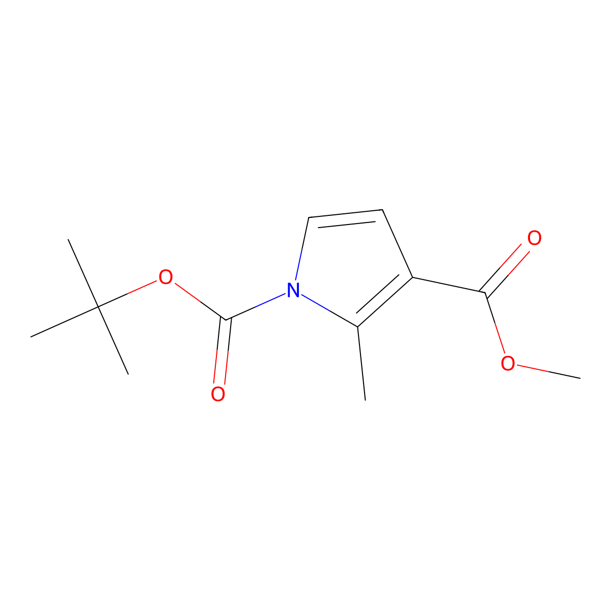 1-tert-butyl 3-methyl 2-methyl-1H-pyrrole-1,3-dicarboxylate molecular structure, CAS 1803588-85-3
