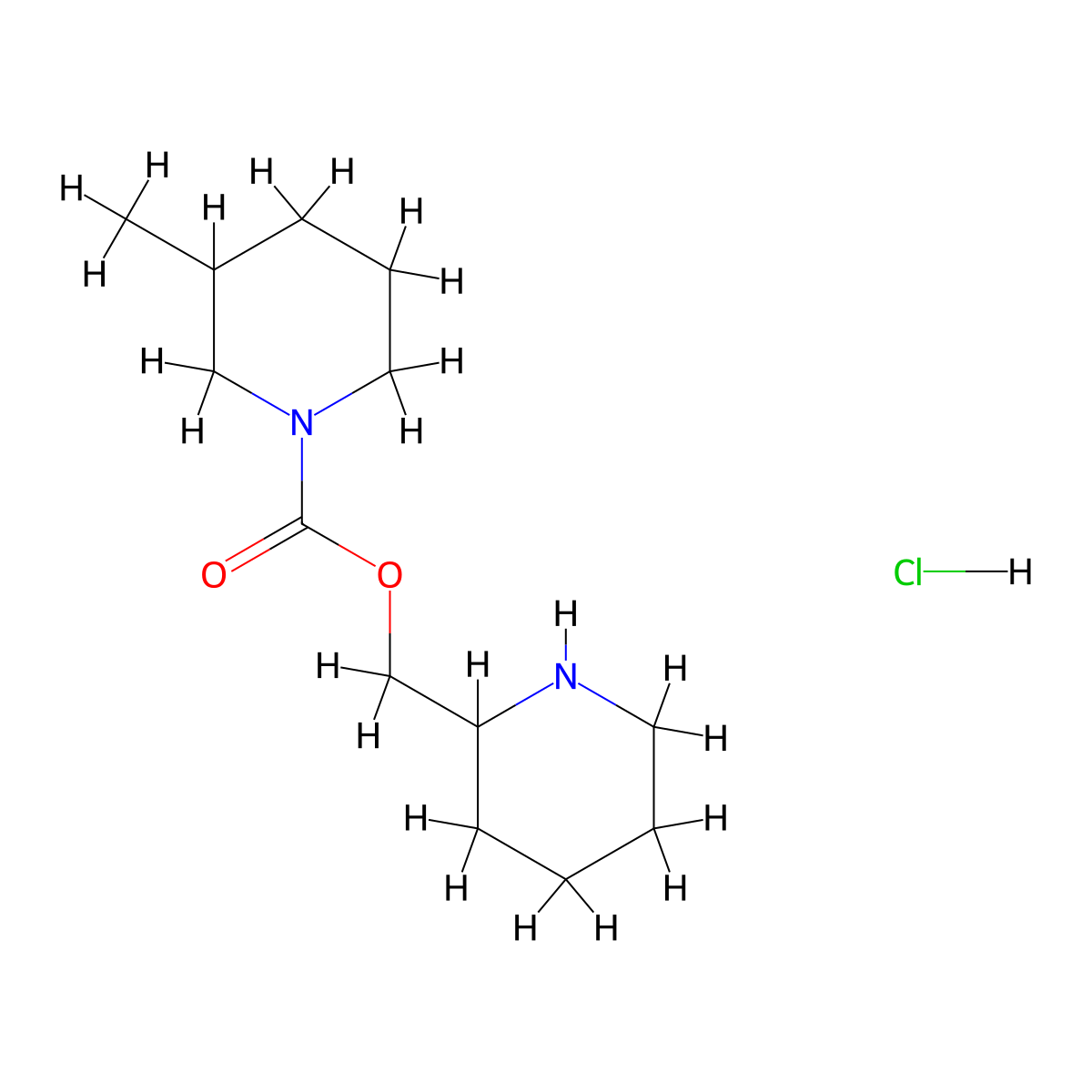 Piperidin-2-ylmethyl 3-methylpiperidine-1-carboxylate hydrochloride molecular structure, CAS 1803588-90-0