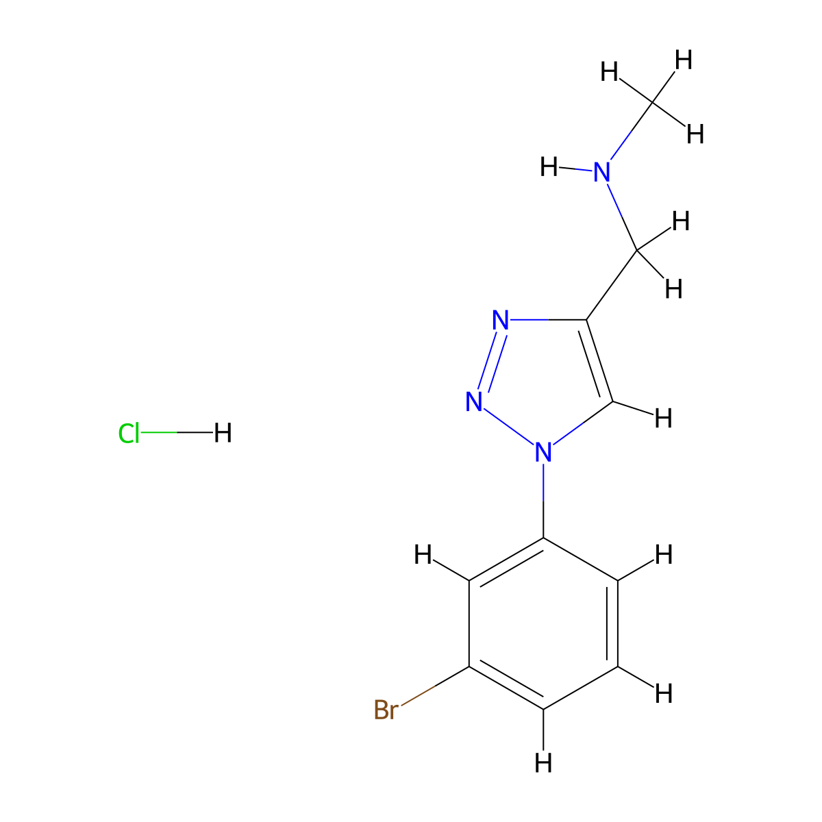 ((1-(3-bromophenyl)-1H-1,2,3-triazol-4-yl)methyl)(methyl)amine hydrochloride molecular structure, CAS 1803588-96-6