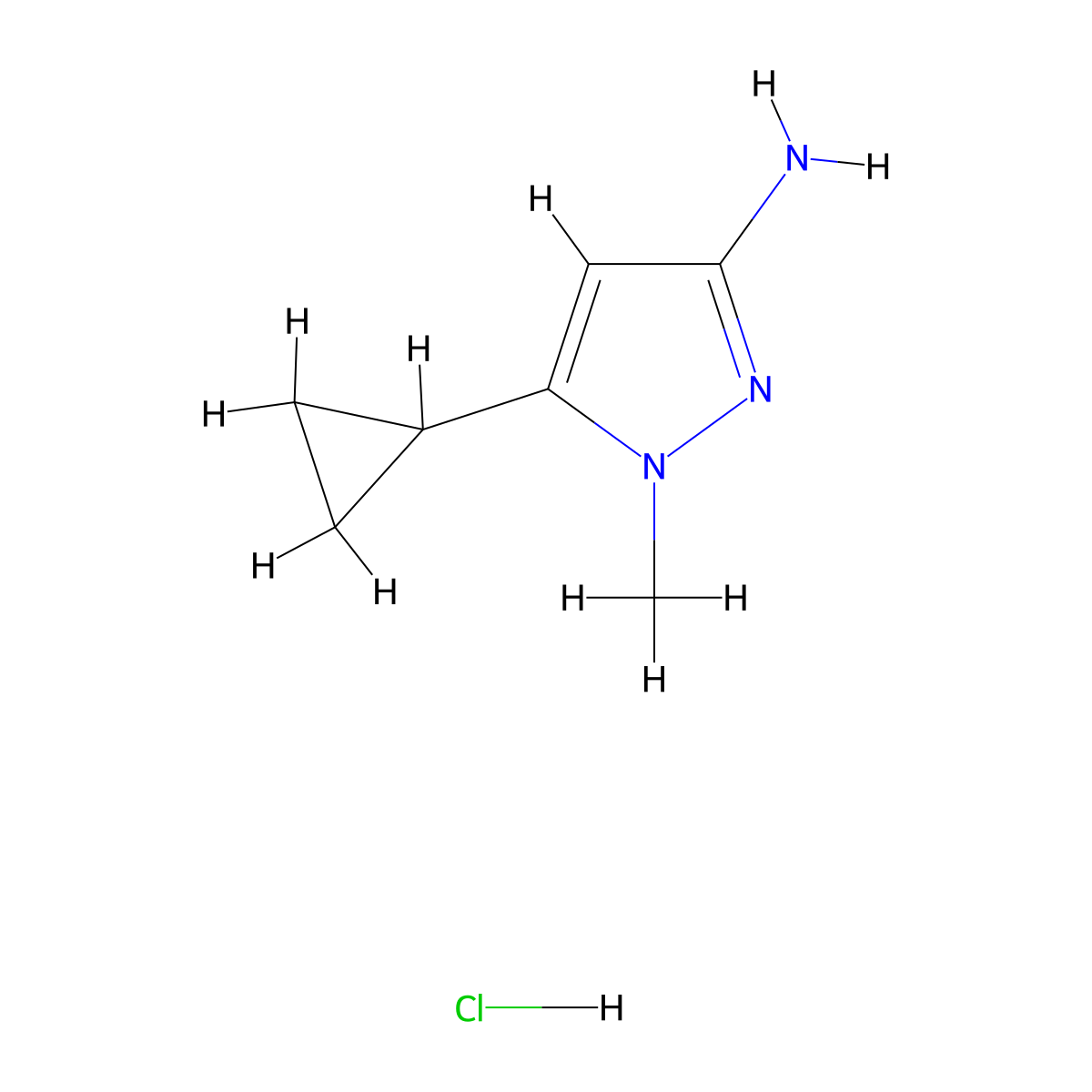 5-cyclopropyl-1-methyl-1H-pyrazol-3-amine hydrochloride molecular structure, CAS 1803589-05-0