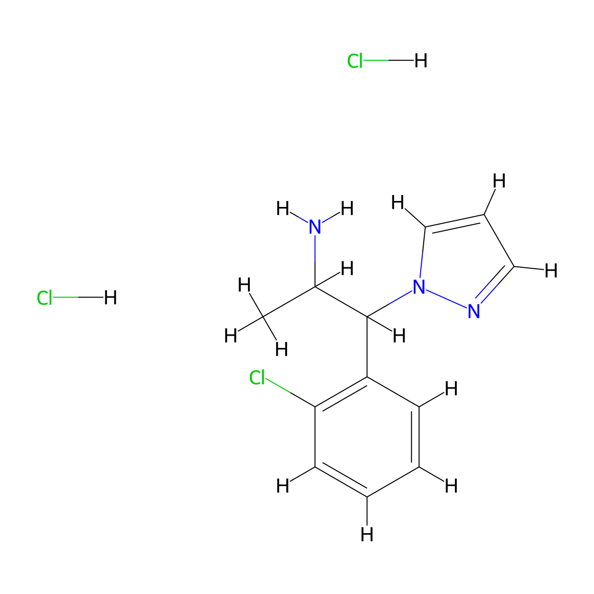 1-(2-chlorophenyl)-1-(1H-pyrazol-1-yl)propan-2-amine dihydrochloride molecular structure, CAS 1803589-06-1
