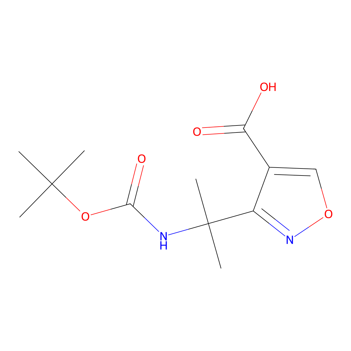 3-(2-(((Tert-butoxy)carbonyl)amino)propan-2-yl)-1,2-oxazole-4-carboxylic acid molecular structure, CAS 1803589-24-3