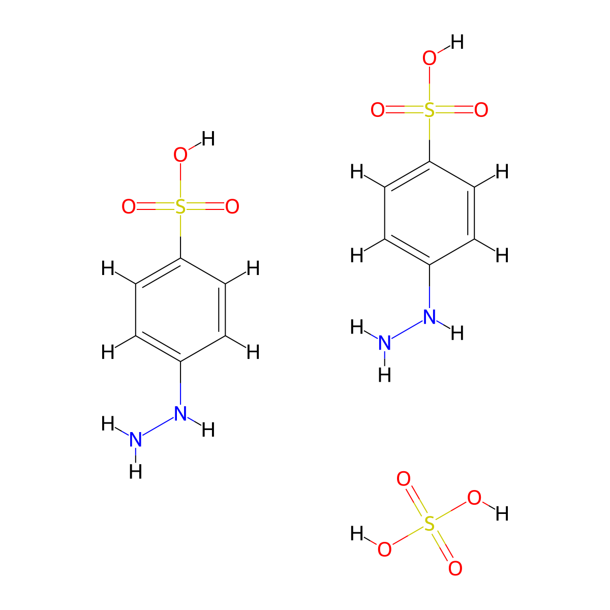 Bis(4-hydrazinylbenzene-1-sulfonic acid), sulfuric acid molecular structure, CAS 1803589-37-8