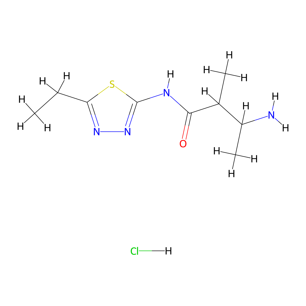 3-amino-N-(5-ethyl-1,3,4-thiadiazol-2-yl)-2-methylbutanamide hydrochloride molecular structure, CAS 1803589-38-9