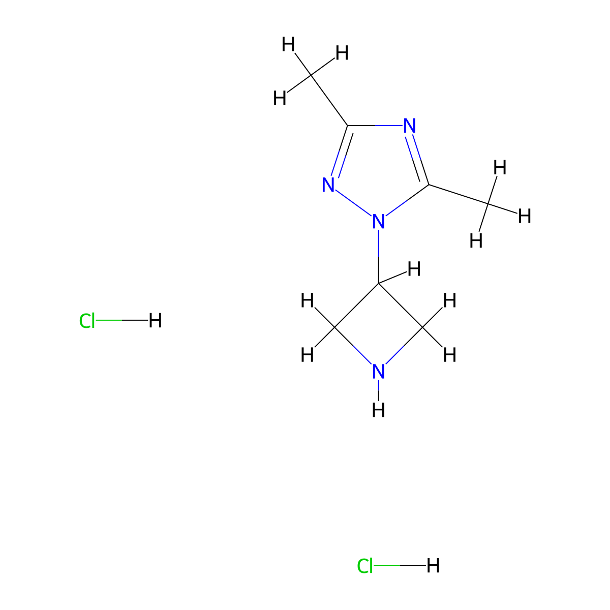 1-(azetidin-3-yl)-3,5-dimethyl-1H-1,2,4-triazole dihydrochloride molecular structure, CAS 1803589-40-3