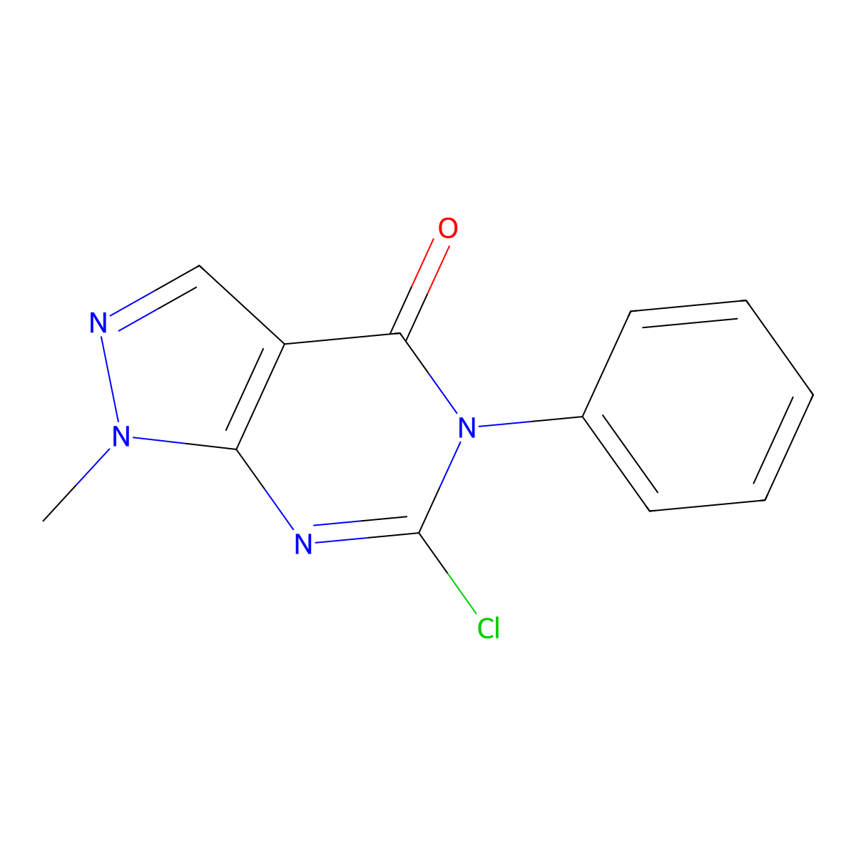 6-chloro-1-methyl-5-phenyl-1H,4H,5H-pyrazolo(3,4-d)pyrimidin-4-one molecular structure, CAS 1803589-53-8
