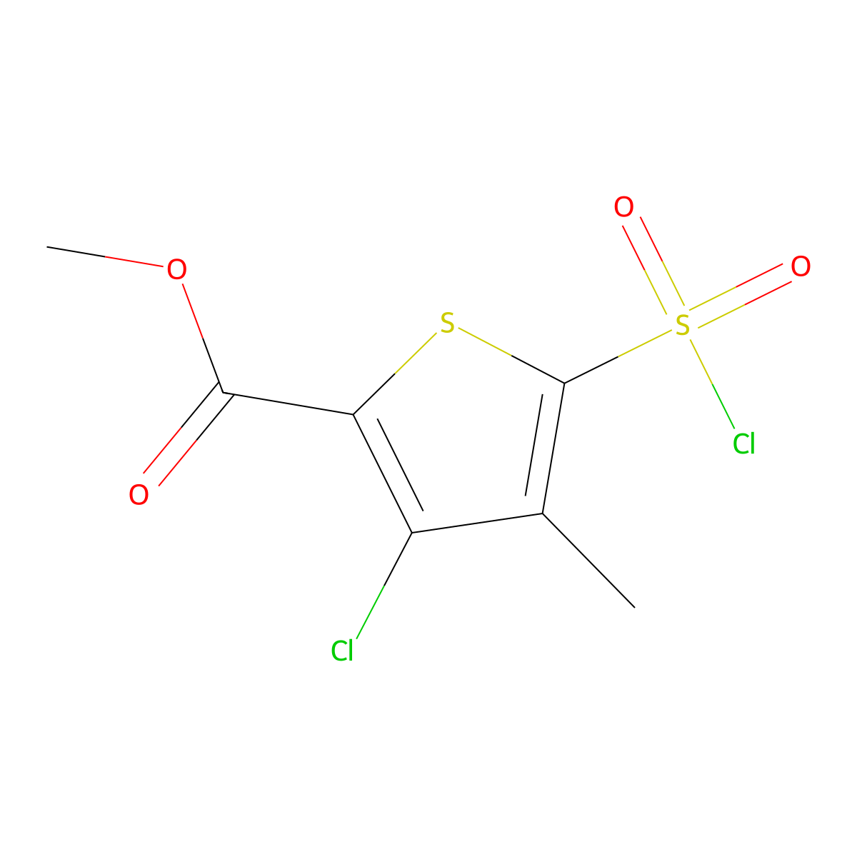 Methyl 3-chloro-5-(chlorosulfonyl)-4-methylthiophene-2-carboxylate molecular structure, CAS 1803589-56-1