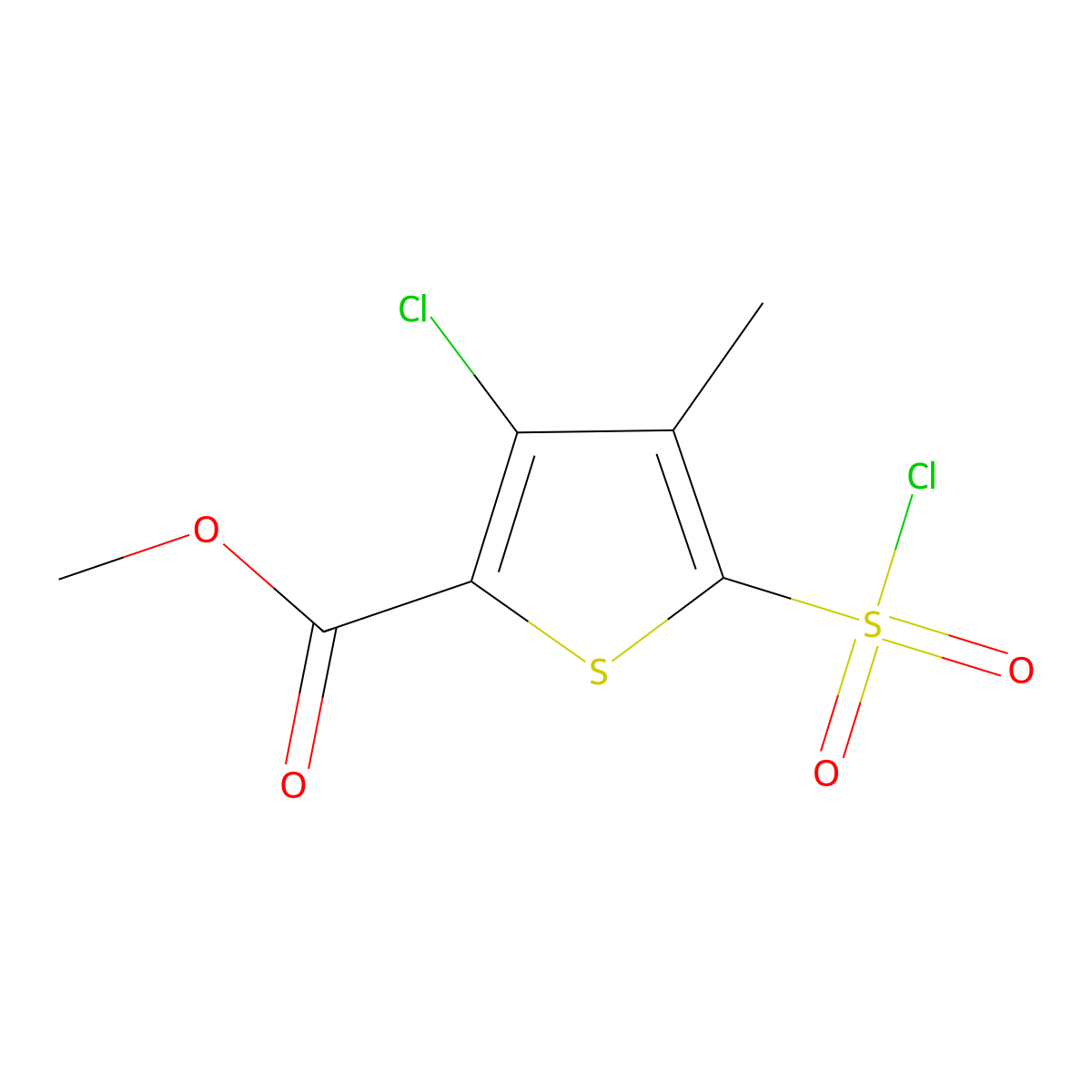 Methyl 3-chloro-5-(chlorosulfonyl)-4-methylthiophene-2-carboxylate molecular structure, CAS 1803589-56-1