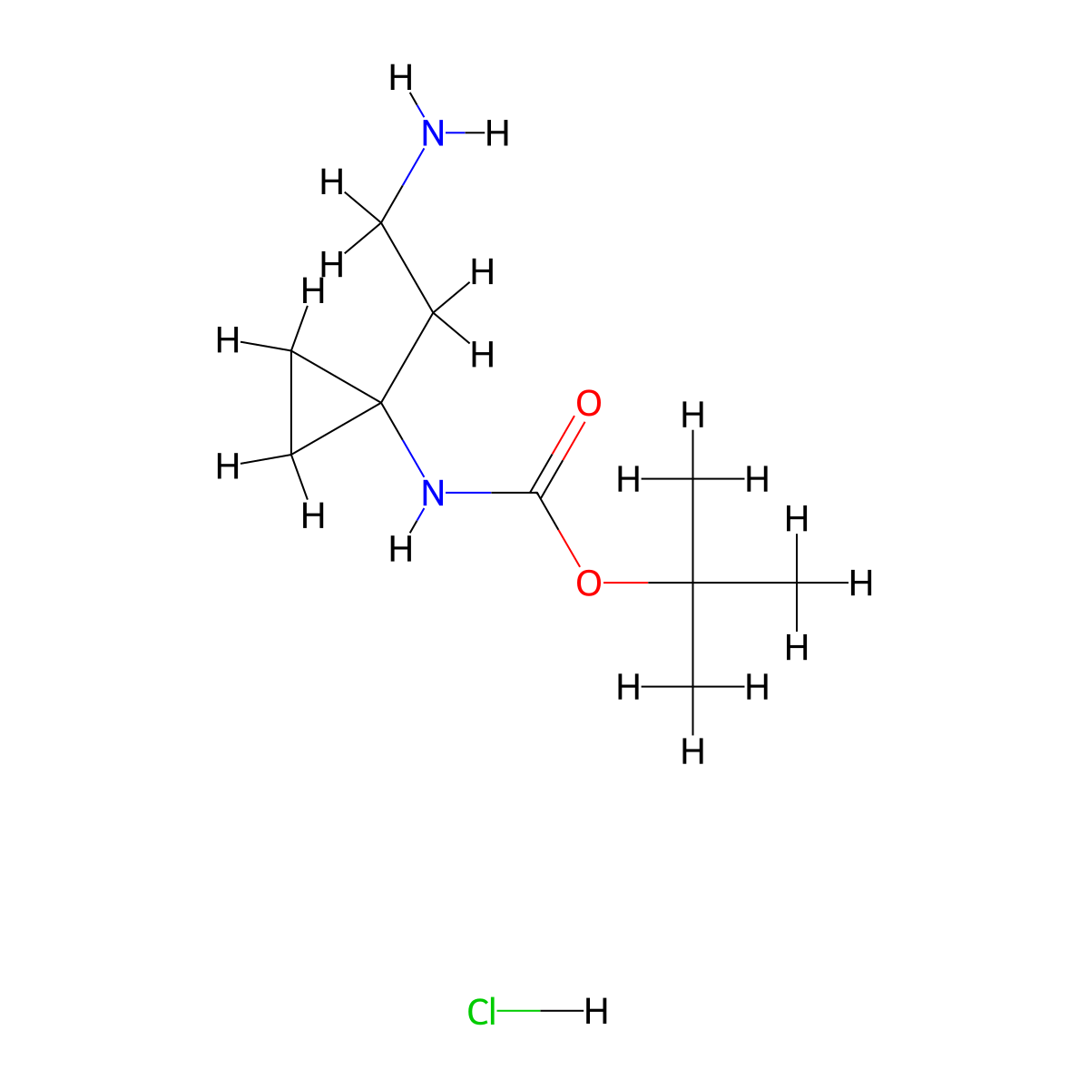 tert-butyl N-(1-(2-aminoethyl)cyclopropyl)carbamate hydrochloride molecular structure, CAS 1803589-72-1