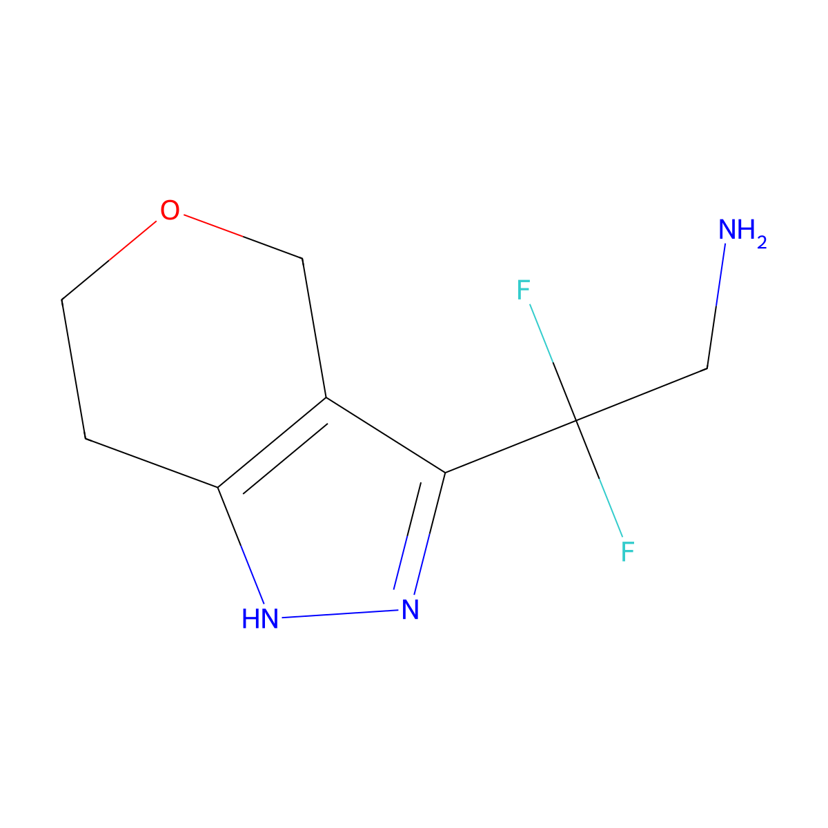 2,2-difluoro-2-{1H,4H,6H,7H-pyrano[4,3-c]pyrazol-3-yl}ethan-1-amine molecular structure, CAS 1803589-74-3