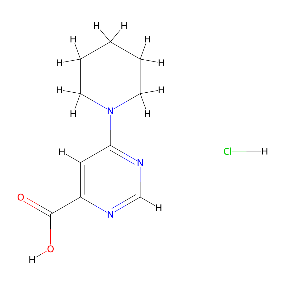 6-(Piperidin-1-yl)pyrimidine-4-carboxylic acid hydrochloride molecular structure, CAS 1803589-77-6