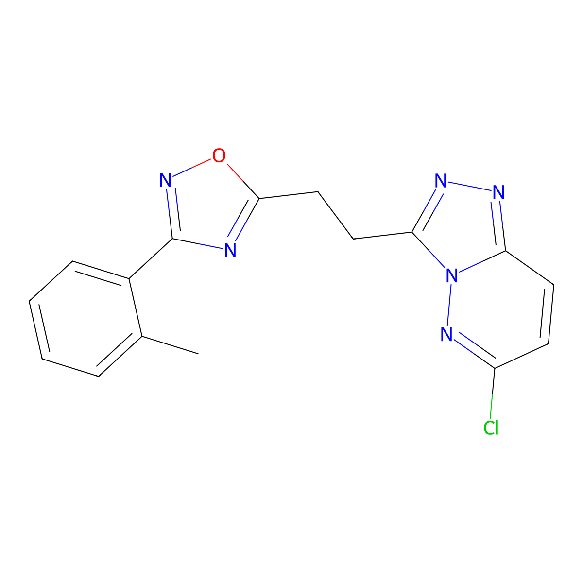 5-(2-{6-Chloro-[1,2,4]triazolo[4,3-b]pyridazin-3-yl}ethyl)-3-(2-methylphenyl)-1,2,4-oxadiazole molecular structure, CAS 1803589-95-8