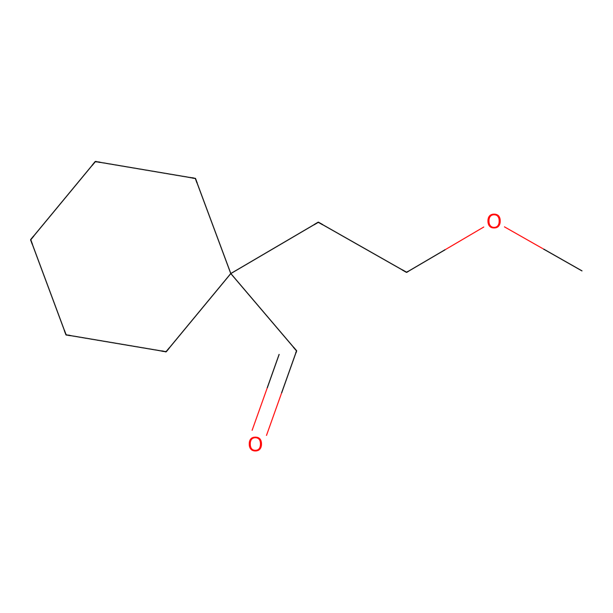 1-(2-Methoxyethyl)cyclohexane-1-carbaldehyde molecular structure, CAS 1803590-11-5