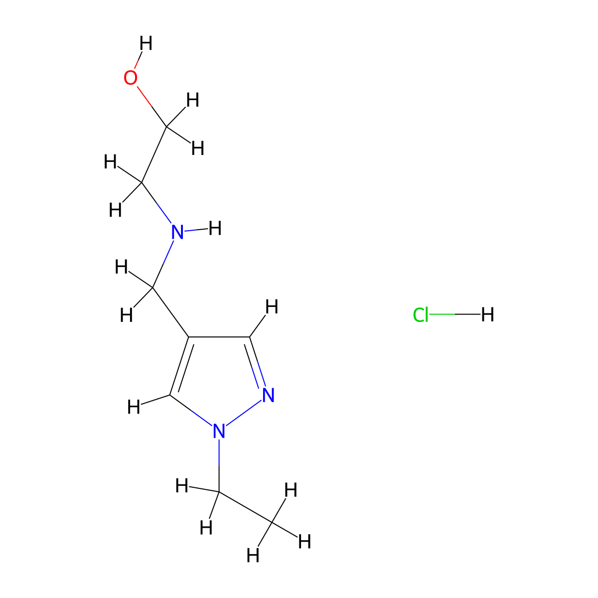 2-{[(1-ethyl-1H-pyrazol-4-yl)methyl]amino}ethan-1-ol hydrochloride molecular structure, CAS 1803590-27-3
