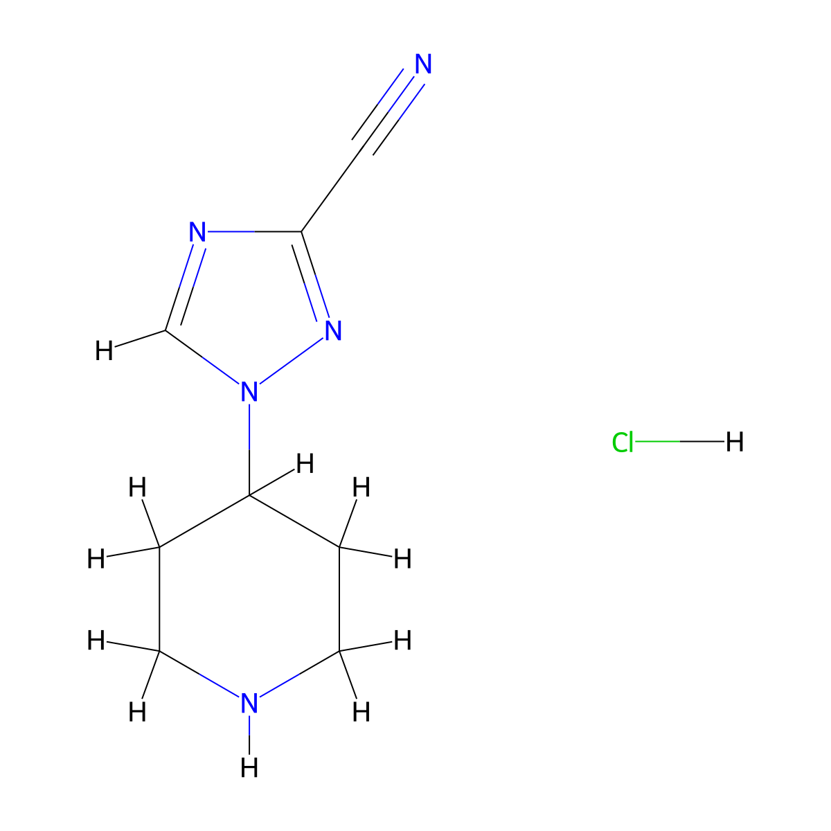 1-(piperidin-4-yl)-1H-1,2,4-triazole-3-carbonitrile hydrochloride molecular structure, CAS 1803590-38-6