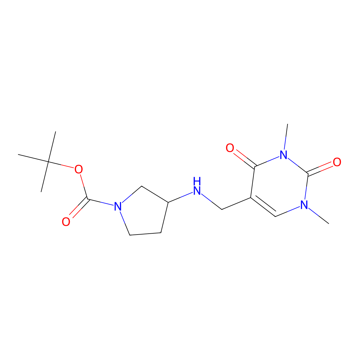 Tert-butyl 3-{[(1,3-dimethyl-2,4-dioxo-1,2,3,4-tetrahydropyrimidin-5-yl)methyl]amino}pyrrolidine-1-carboxylate molecular structure, CAS 1803590-45-5