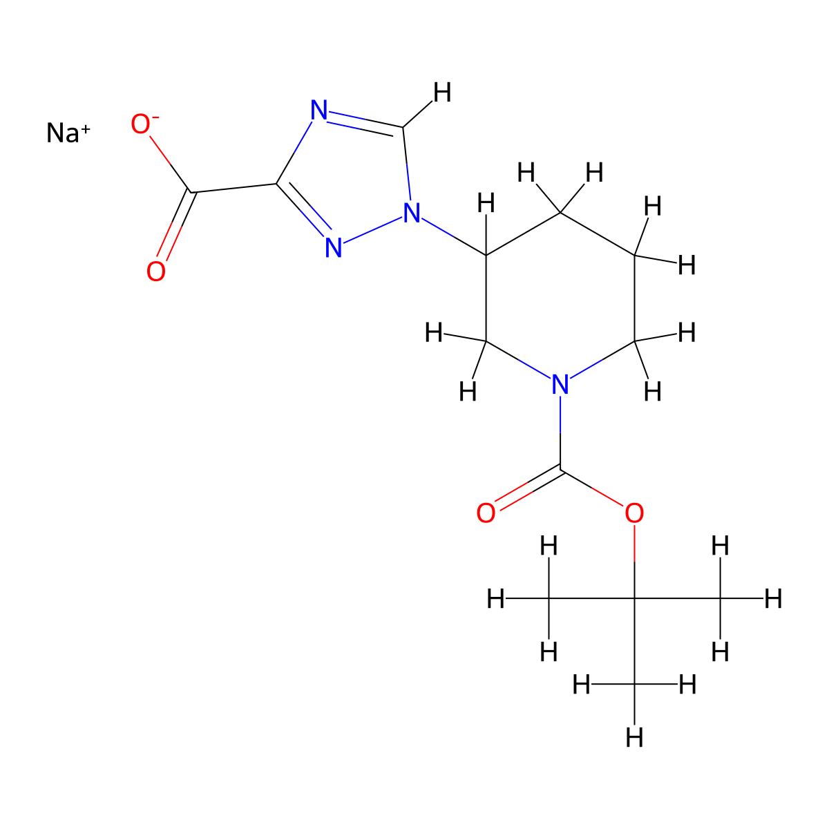 sodium 1-{1-[(tert-butoxy)carbonyl]piperidin-3-yl}-1H-1,2,4-triazole-3-carboxylate molecular structure, CAS 1803590-63-7