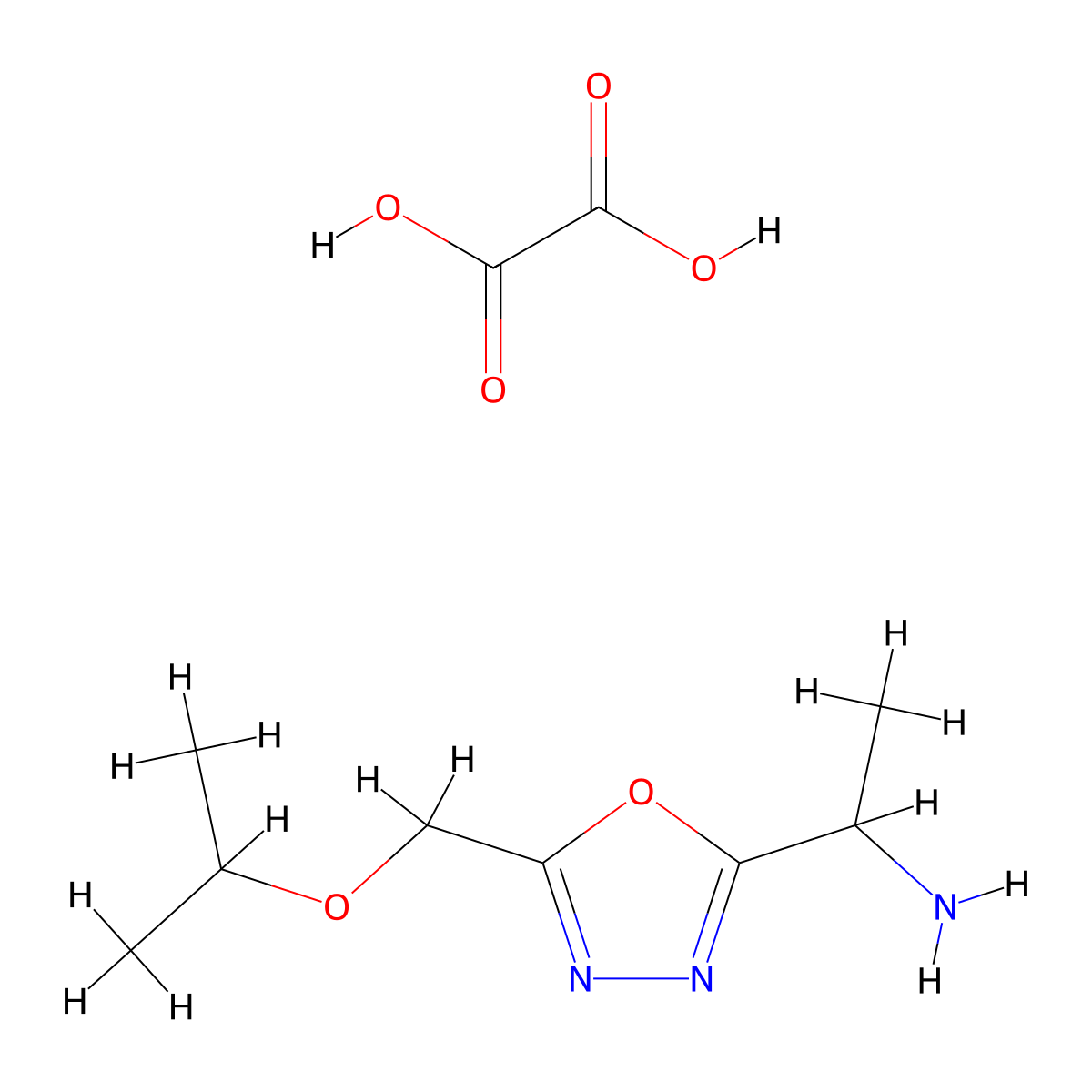 1-{5-[(Propan-2-yloxy)methyl]-1,3,4-oxadiazol-2-yl}ethan-1-amine, oxalic acid molecular structure, CAS 1803590-67-1