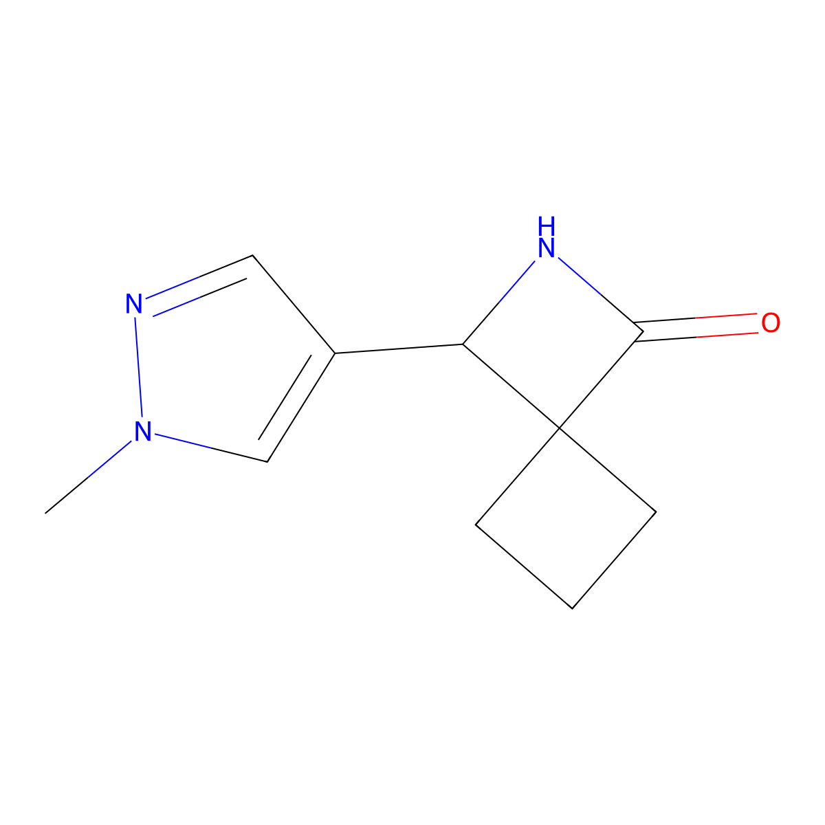 3-(1-methyl-1H-pyrazol-4-yl)-2-azaspiro[3.3]heptan-1-one molecular structure, CAS 1803590-68-2
