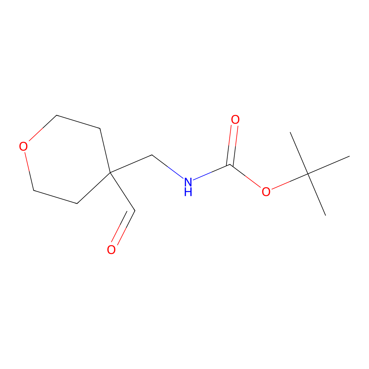 tert-butyl N-[(4-formyloxan-4-yl)methyl]carbamate molecular structure, CAS 1803590-87-5