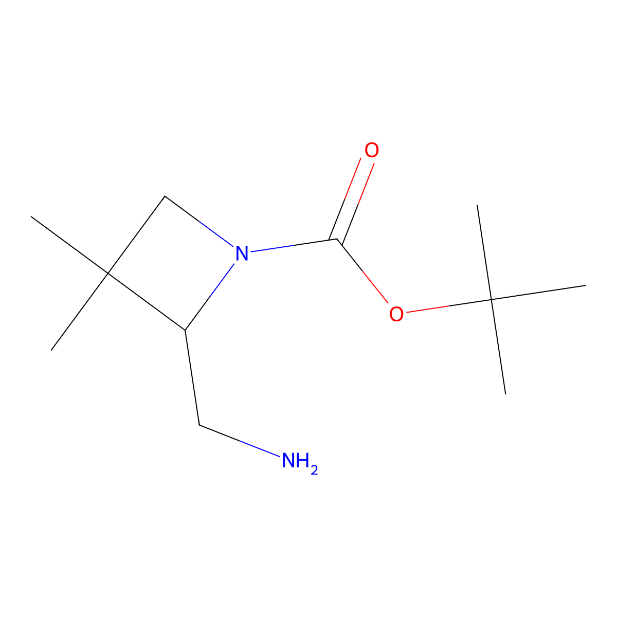 1-Azetidinecarboxylic acid, 2-(aminomethyl)-3,3-dimethyl-, 1,1-dimethylethyl ester molecular structure, CAS 1803591-00-5