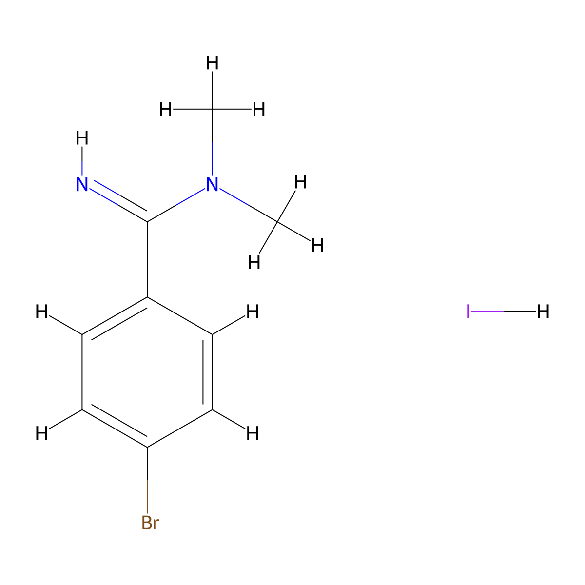 4-bromo-N,N-dimethylbenzene-1-carboximidamide hydroiodide molecular structure, CAS 1803591-10-7
