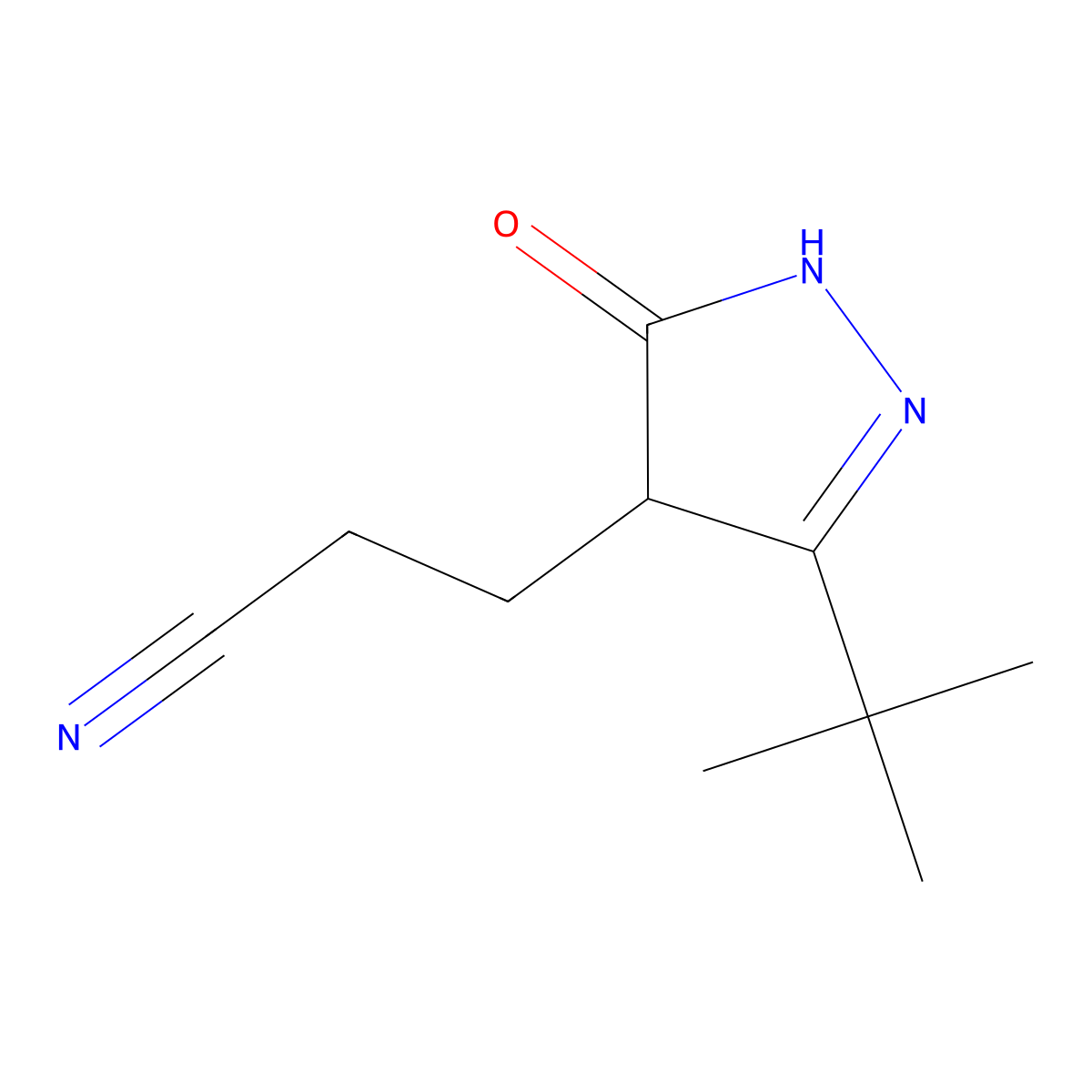 3-(3-tert-butyl-5-oxo-4,5-dihydro-1H-pyrazol-4-yl)propanenitrile molecular structure, CAS 1803591-30-1
