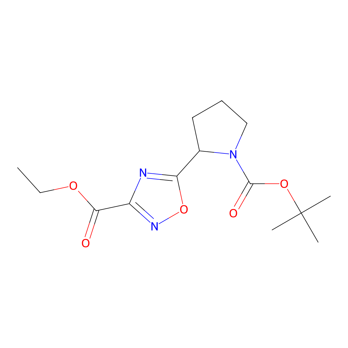 Ethyl 5-{1-[(tert-butoxy)carbonyl]pyrrolidin-2-yl}-1,2,4-oxadiazole-3-carboxylate molecular structure, CAS 1803591-47-0