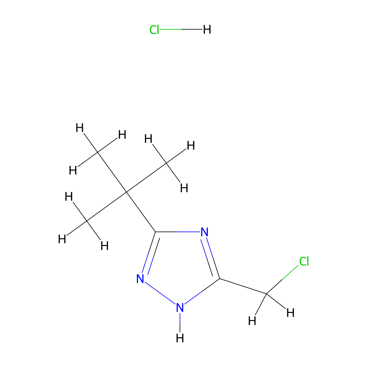 5-tert-butyl-3-(chloromethyl)-1H-1,2,4-triazole hydrochloride molecular structure, CAS 1803592-05-3