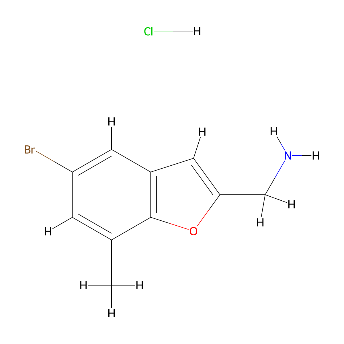 (5-Bromo-7-methyl-1-benzofuran-2-yl)methanamine hydrochloride molecular structure, CAS 1803592-29-1