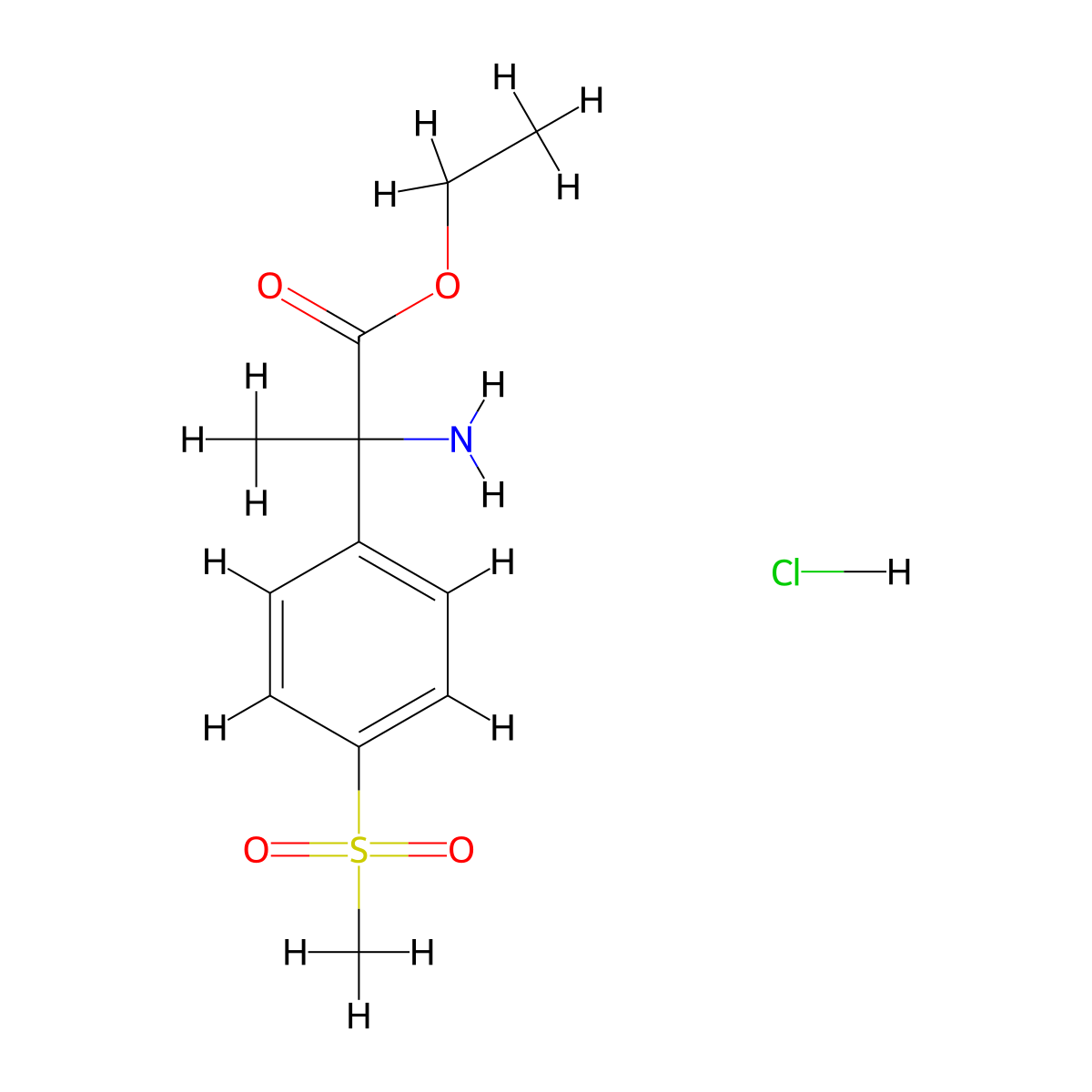 Ethyl 2-amino-2-(4-methanesulfonylphenyl)propanoate hydrochloride molecular structure, CAS 1803592-52-0