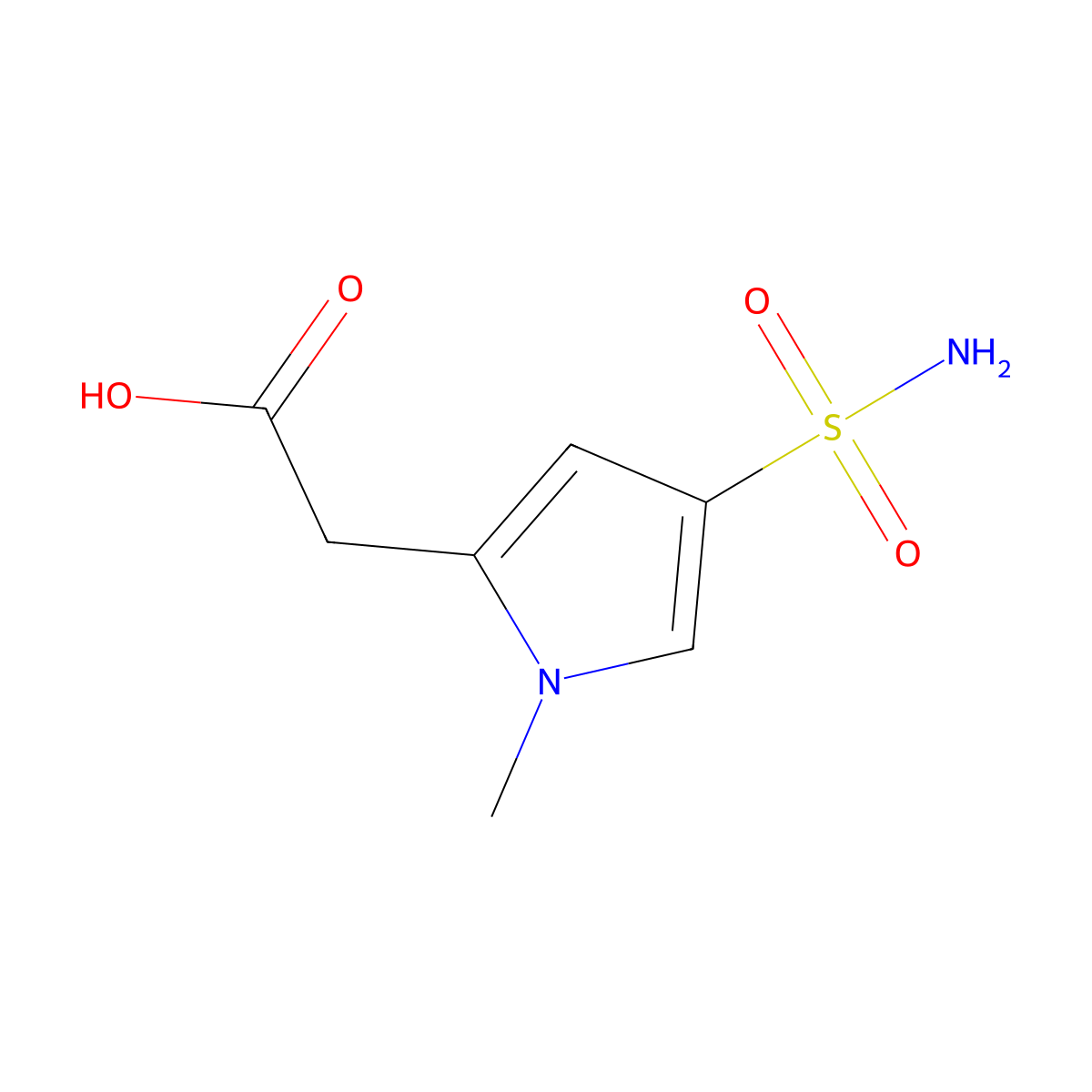 1H-Pyrrole-2-acetic acid, 4-(aminosulfonyl)-1-methyl- molecular structure, CAS 1803592-62-2