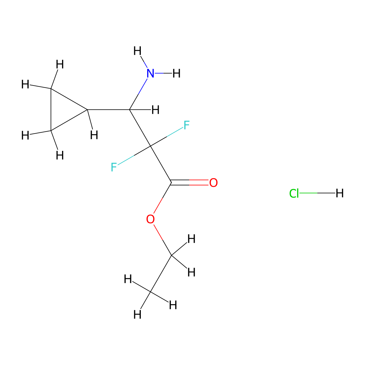Ethyl 3-amino-3-cyclopropyl-2,2-difluoropropanoate hydrochloride molecular structure, CAS 1803592-74-6
