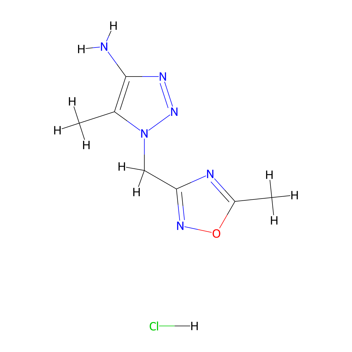 5-methyl-1-[(5-methyl-1,2,4-oxadiazol-3-yl)methyl]-1H-1,2,3-triazol-4-amine hydrochloride molecular structure, CAS 1803592-76-8