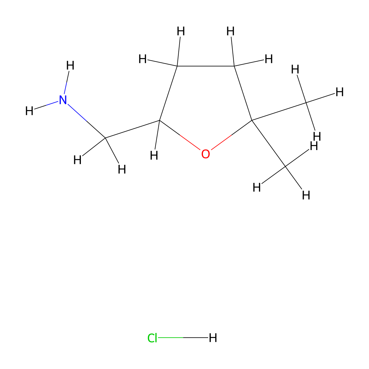(5,5-Dimethyloxolan-2-yl)methanamine hydrochloride molecular structure, CAS 1803592-77-9