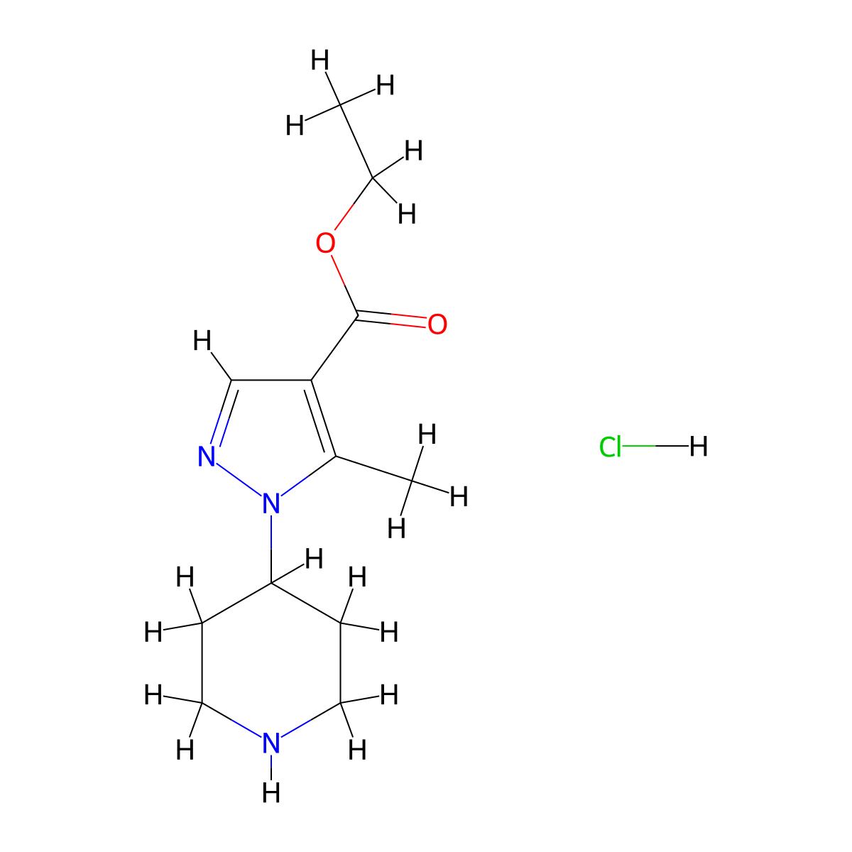 ethyl 5-methyl-1-(piperidin-4-yl)-1H-pyrazole-4-carboxylate hydrochloride molecular structure, CAS 1803593-01-2