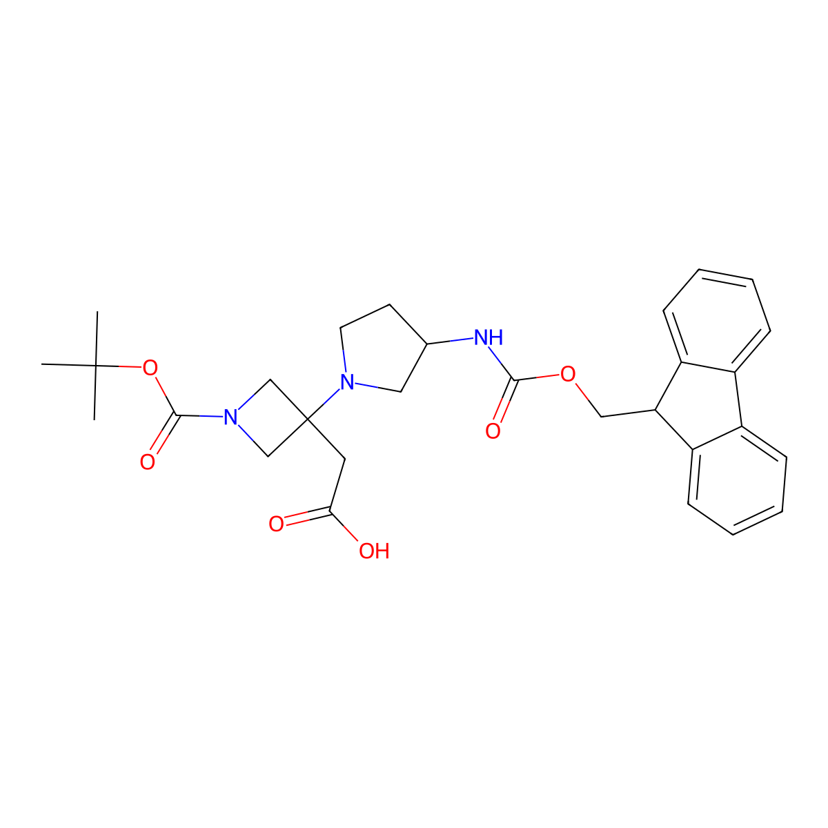 2-{1-[(tert-butoxy)carbonyl]-3-[3-({[(9H-fluoren-9-yl)methoxy]carbonyl}amino)pyrrolidin-1-yl]azetidin-3-yl}acetic acid molecular structure, CAS 1803593-16-9